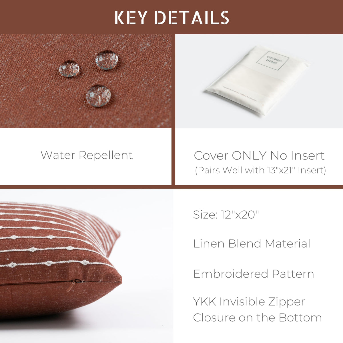 Crumbs Home pillow covers only; pair with 13x21 inserts for a perfect fit.