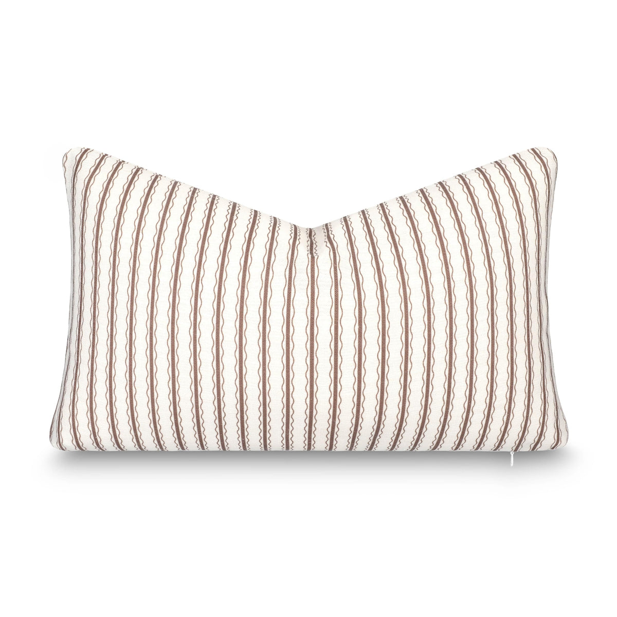 Crumbs Home lumbar pillow cover front view with cocoa brown wave stripes for indoor outdoor decor