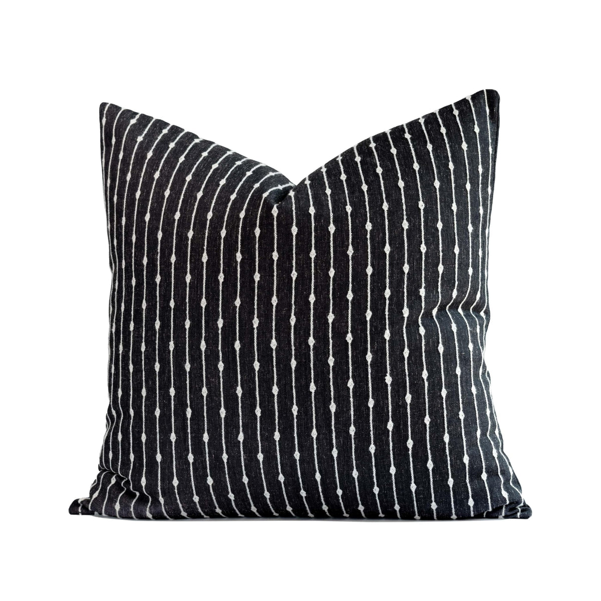 Crumbs Home modern farmhouse pillow cover with embroidered stripes on black backdrop, ideal for living rooms and patios.