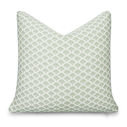 Crumbs Home Ravenala palm tree pillow cover in light green for versatile indoor-outdoor style
