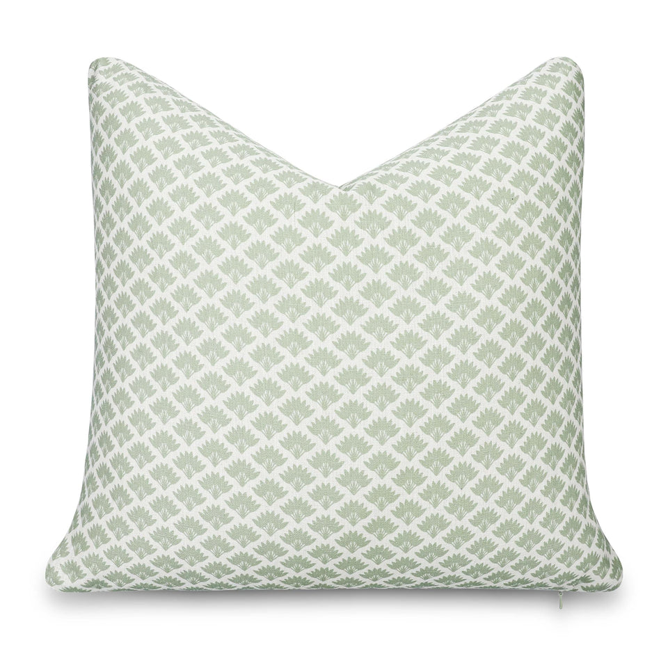 Crumbs Home Ravenala palm tree pillow cover in light green for versatile indoor-outdoor style