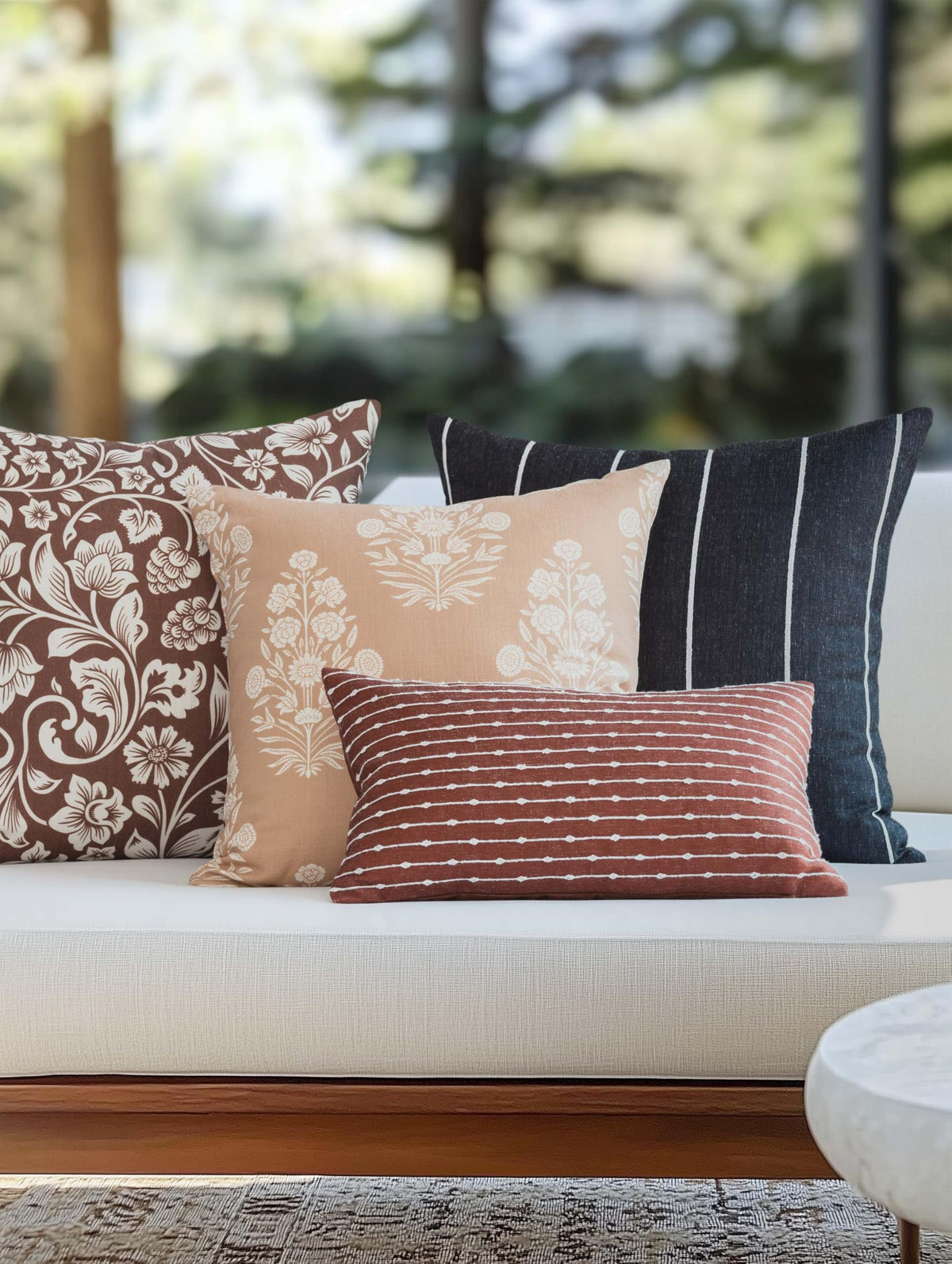 Crumbs Home water-repellent fabric helps protect cushions in light drizzle.