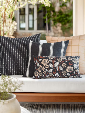 Crumbs Home linen blend fabric is water-repellent for outdoor seating.