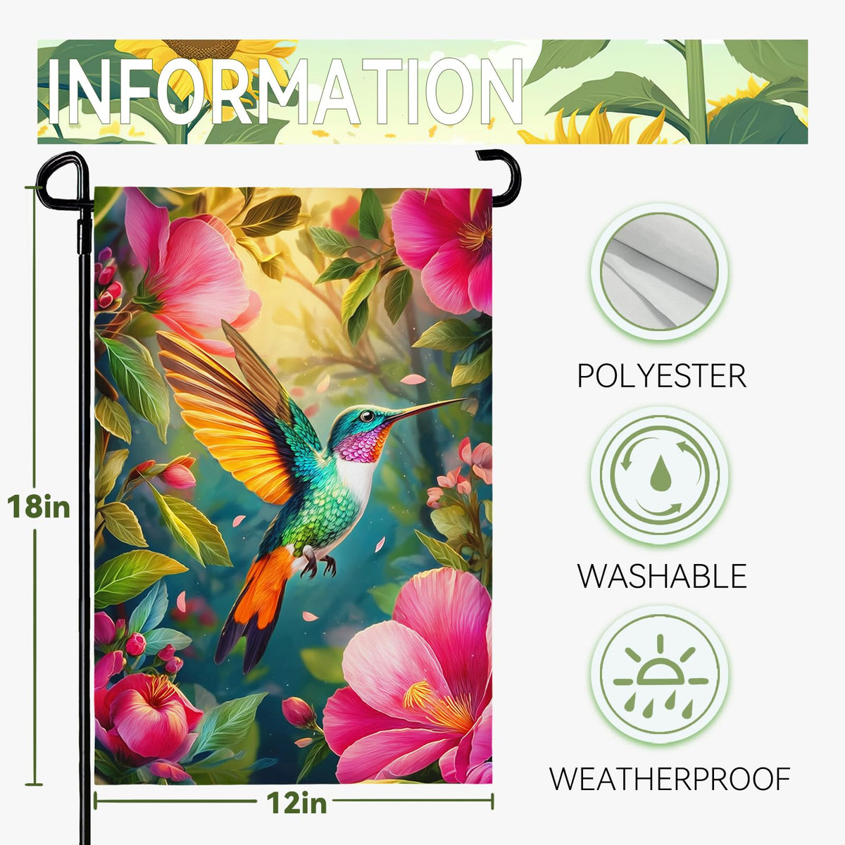 Cryfox 12x18 flag, fits most standard stands for simple setup.