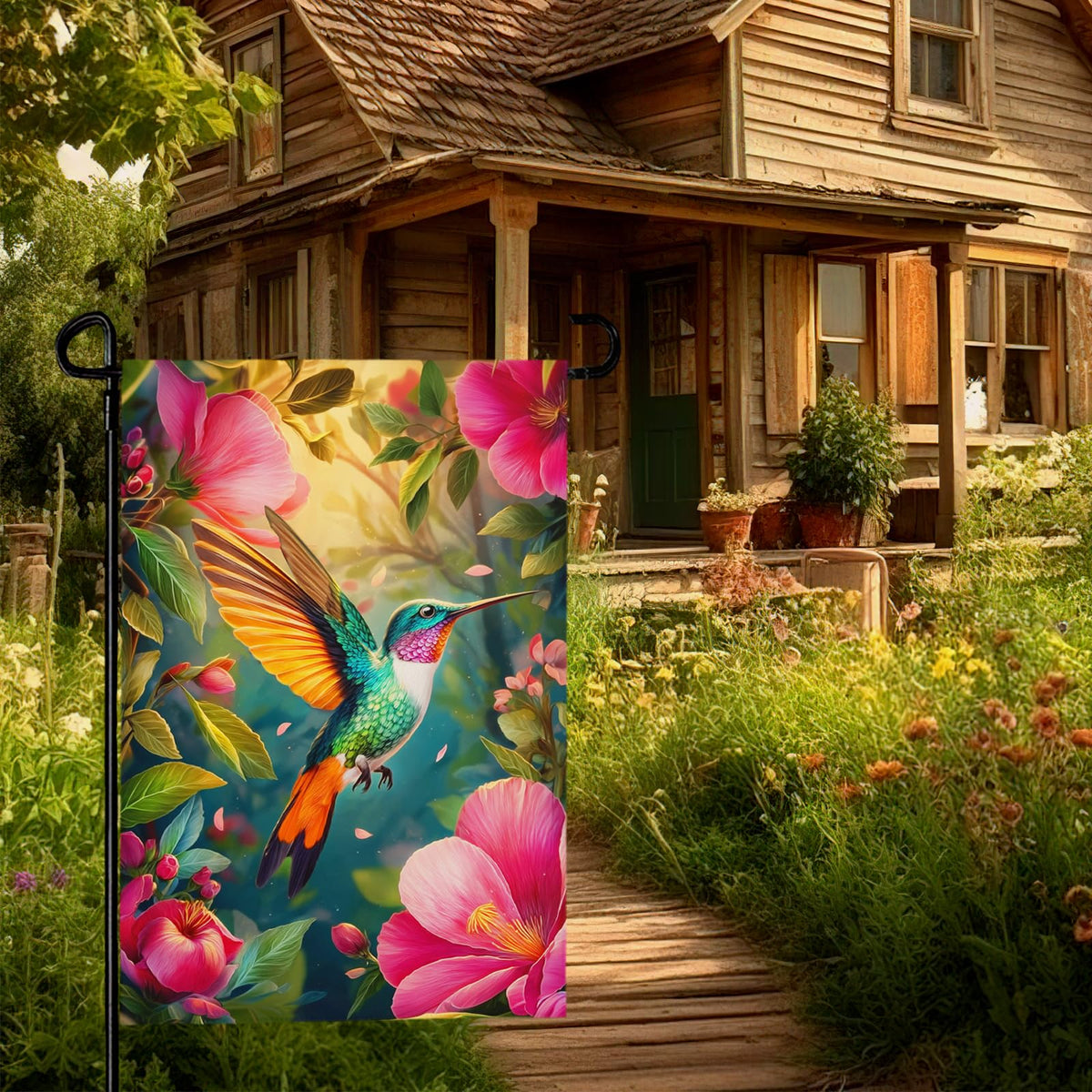 Cryfox double-sided flag, readable from both sides for full garden visibility.