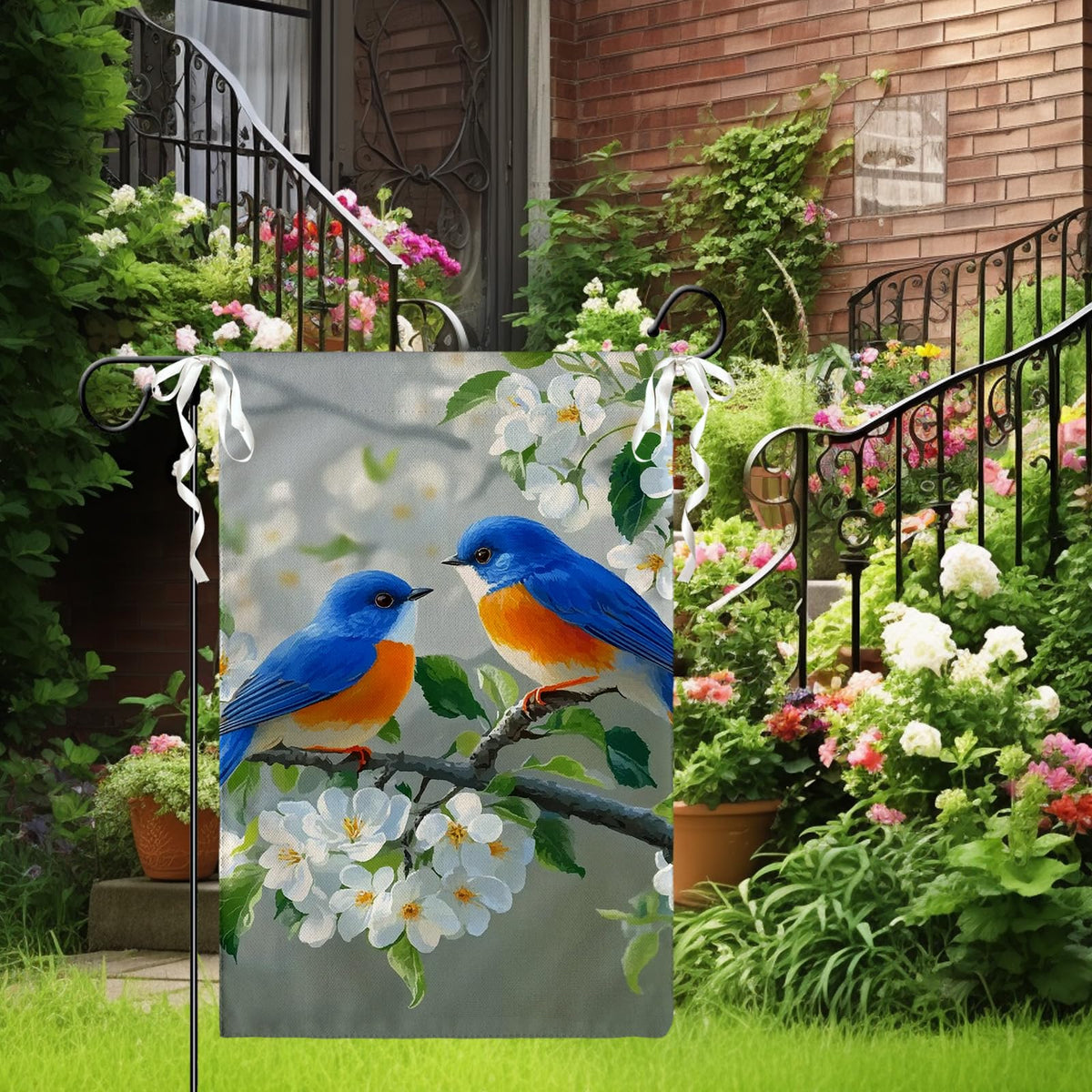 Cryfox double-sided flag is readable from both sides on porches.