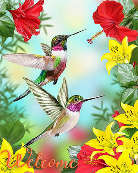 Cryfox hummingbird flag front view showing vibrant outdoor decor