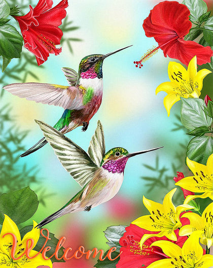 Cryfox hummingbird flag front view showing vibrant outdoor decor