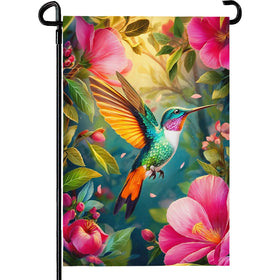 Cryfox Hummingbird Spring Garden Flag with hummingbird design, ideal for bright porch decor.