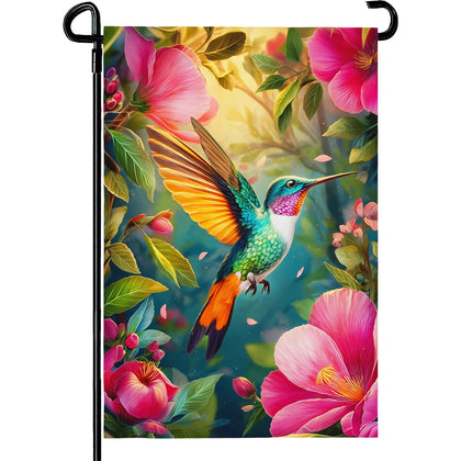 Cryfox Hummingbird Spring Garden Flag with hummingbird design, ideal for bright porch decor.