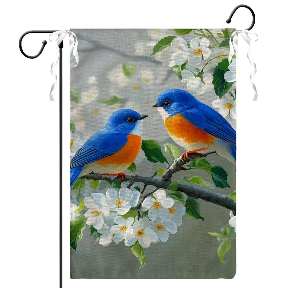 Cryfox spring flowers birds garden flag 12x18 adds color to outdoor decor.