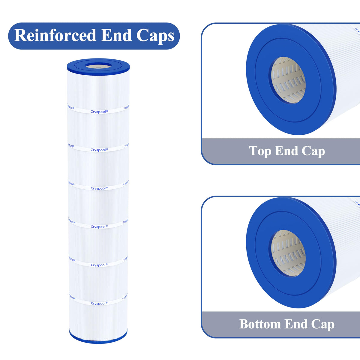 Cryspool 07116 filter end caps detail shows durable construction.