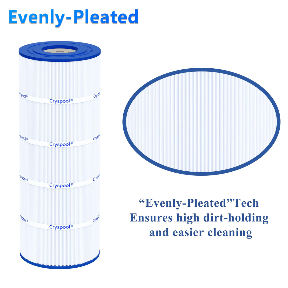Cryspool 08055 filter pleats close-up demonstrates deep dirt capture