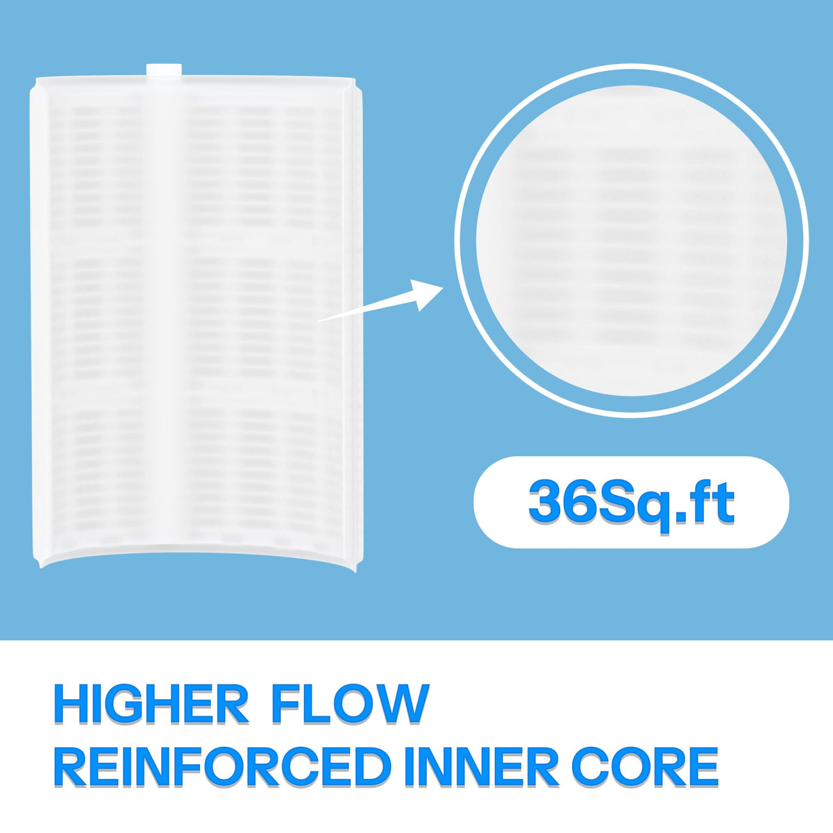 Cryspool DE filter end caps and pleats emphasize durable construction.