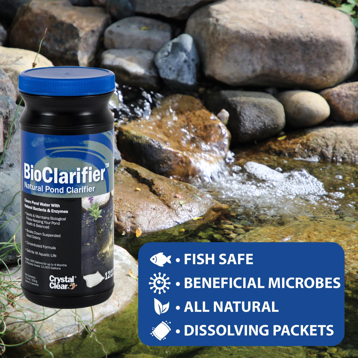 CrystalClear BioClarifier safe for aquatic life including fish and birds.