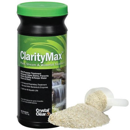 CrystalClear ClarityMax bottle pouring to enhance pond clarity.