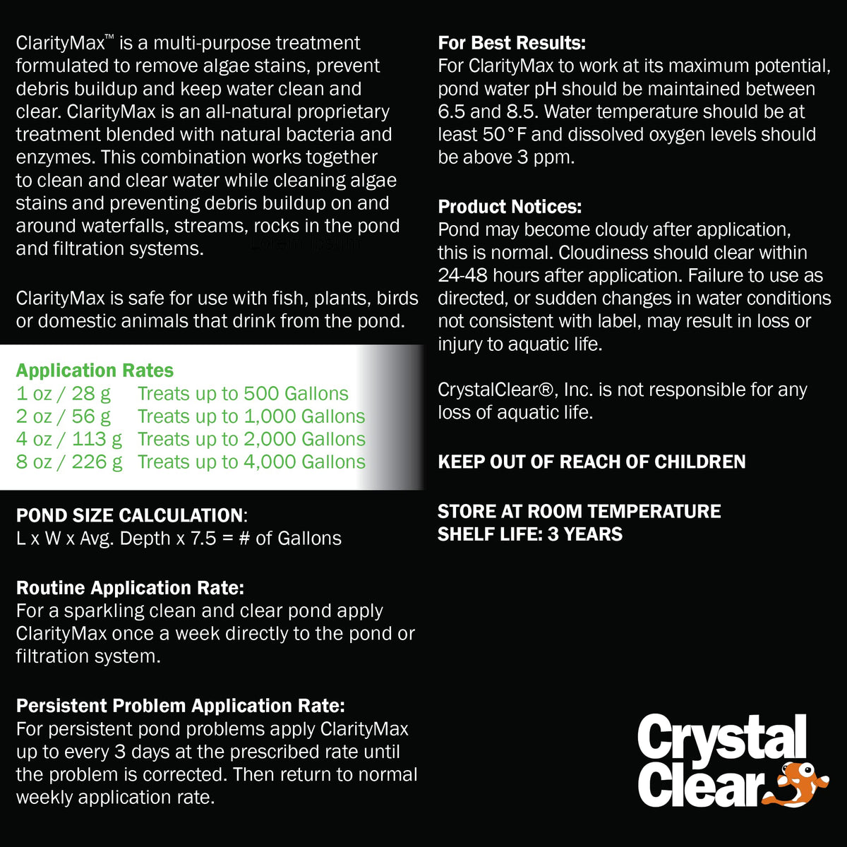 CrystalClear ClarityMax powder scoop for easy pond dosing.