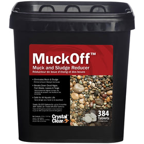 CrystalClear MuckOff tablets dissolving to begin bottom muck digestion for clearer water.