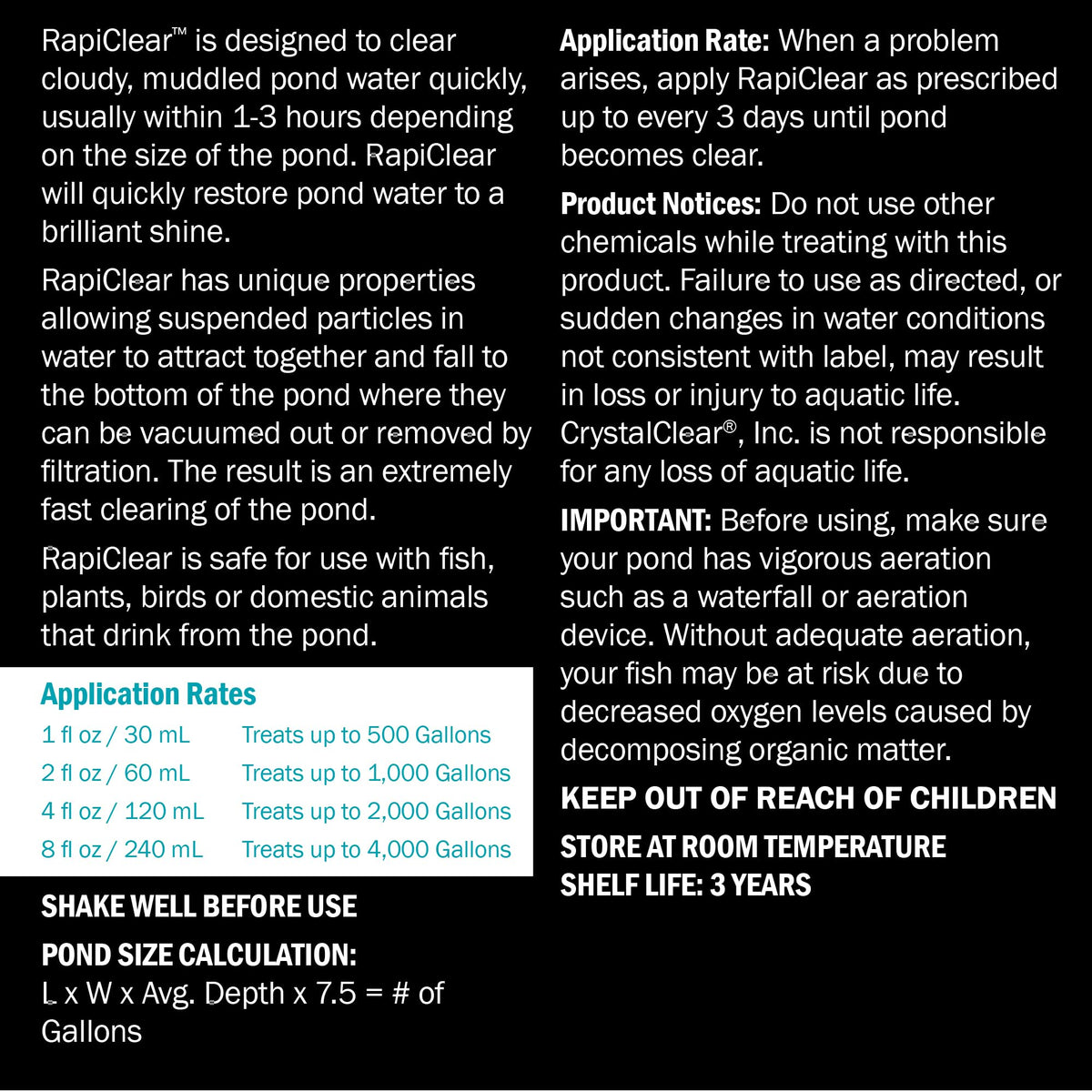CrystalClear RapiClear liquid shown to treat cloudy pond water quickly.