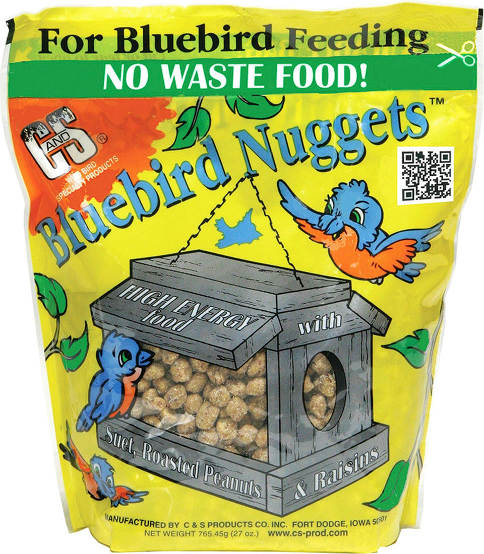 C&S Blue Bird Nuggets Plus Beef Suet at bird feeder attracting songbirds
