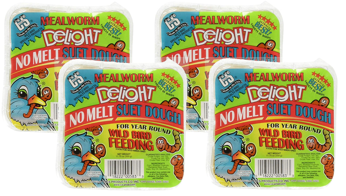 C S Mealworm Delight No Melt Suet Dough Cake 4-pack attracts insect-eating birds year-round