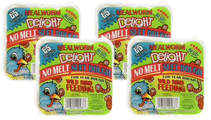 C S Mealworm Delight No Melt Suet Dough Cake 4-pack attracts insect-eating birds year-round
