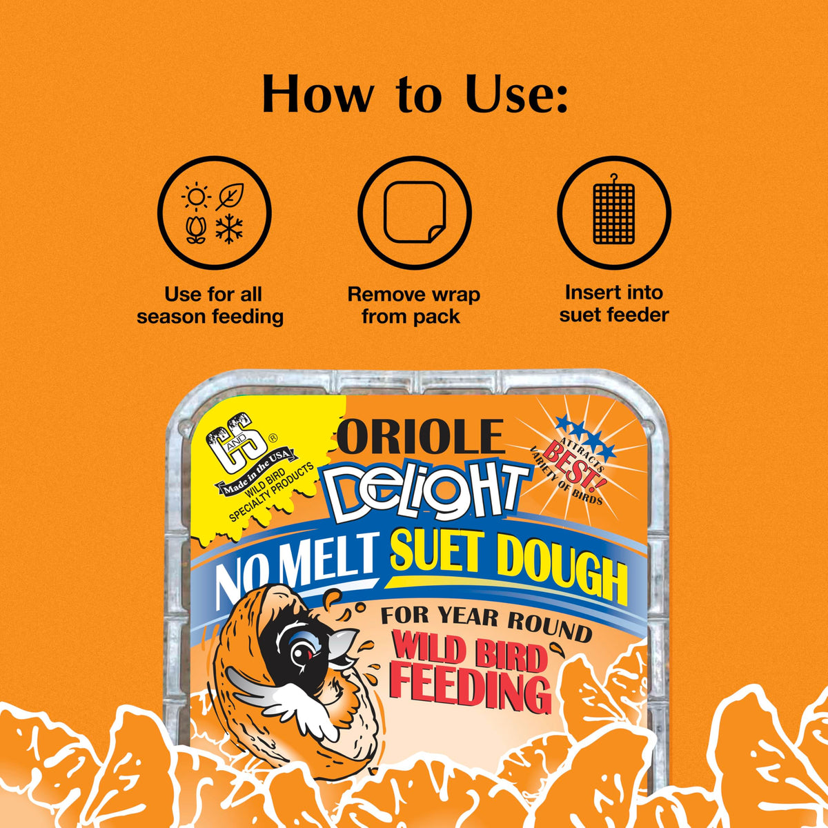 C&S Oriole Delight attracts orioles and fruit-loving birds with peanuts and flavors