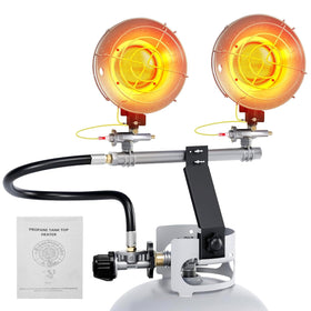 CSZKJXPA double-tank top heater provides broad warmth for patios.