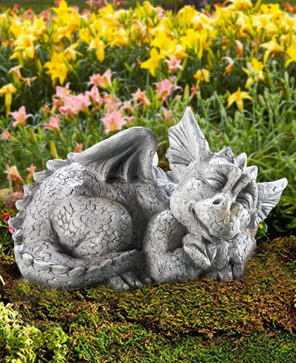 CT DISCOUNT STORE adorable sleeping dragon facing right figurine, perfect for whimsical shelf decoration.