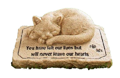 CT Discount Store cat memorial stone, a cold-cast ceramic tribute for a garden memorial.