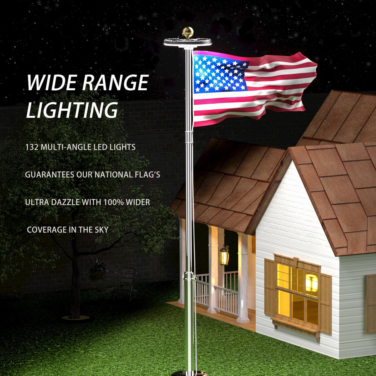CTOL flagpole light with an 8.7-inch diameter broadens lighting coverage.
