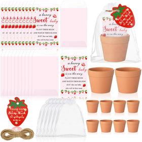 Ctosree strawberry seed packets with self-adhesive backs for easy sealing at baby showers.