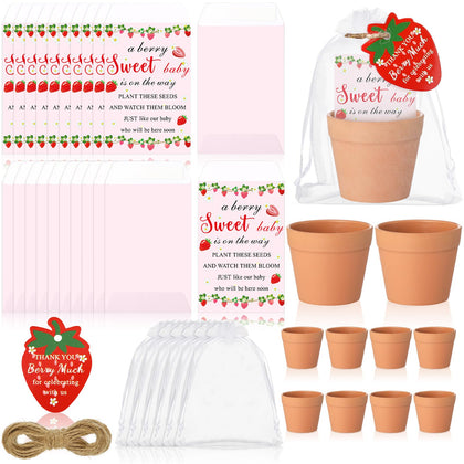 Ctosree strawberry seed packets with self-adhesive backs for easy sealing at baby showers.