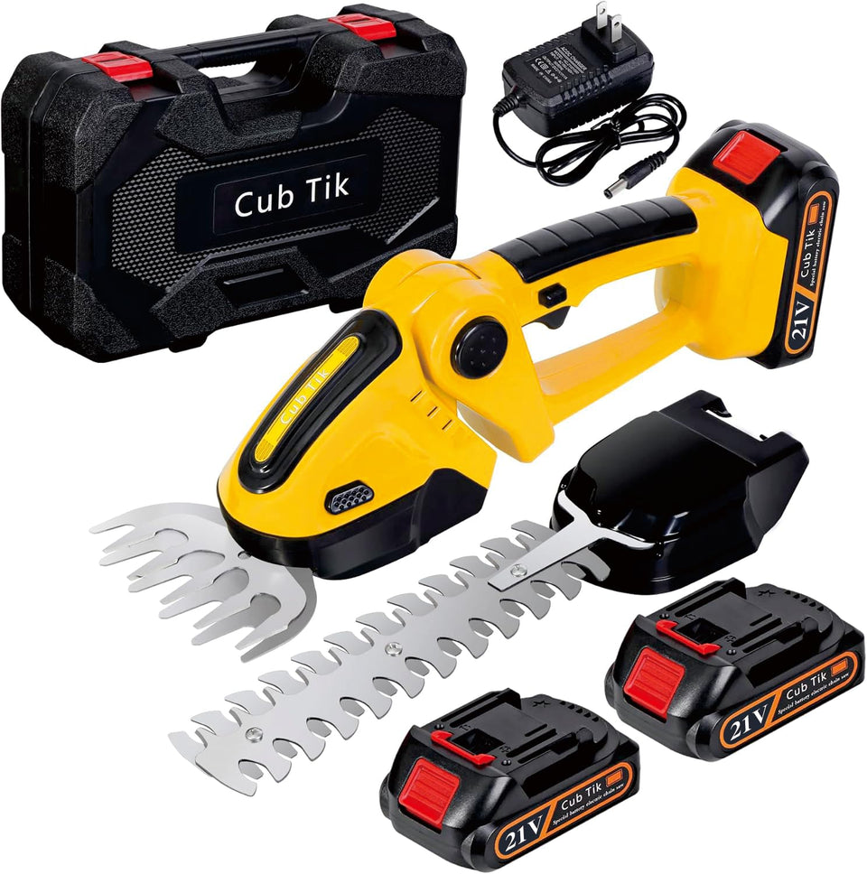 Cub Tik hedge trimmer with 2-in-1 blades for precise trimming.