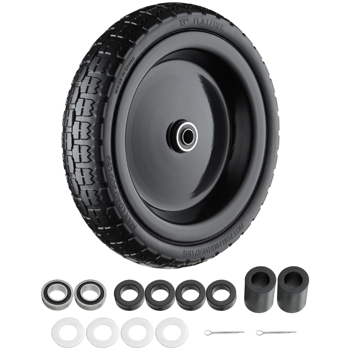 Cubesprings 13in flat-free tire side view for wheelbarrows.