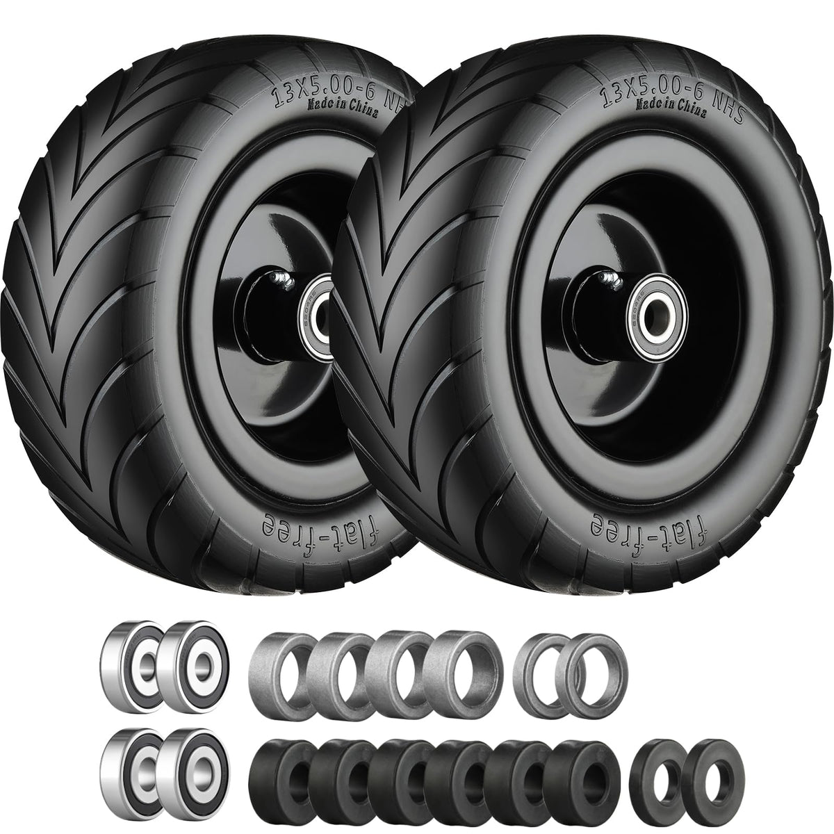 Cubesprings 13x5-00-6 flat-free tire front view for zero-turn mowers, smoother maneuvering