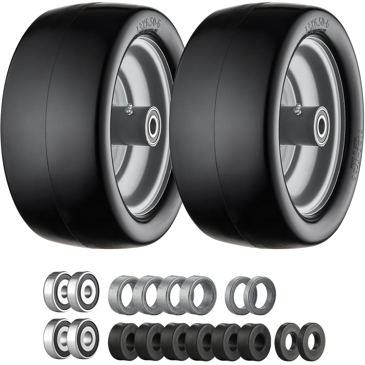 Cubesprings 13x6.50-6 front tire assembly for zero-turn mowers improves stability and maneuverability.