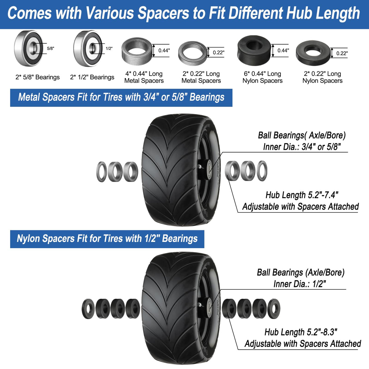Cubesprings adapter kit ensures compatibility with many hub sizes and bearings.