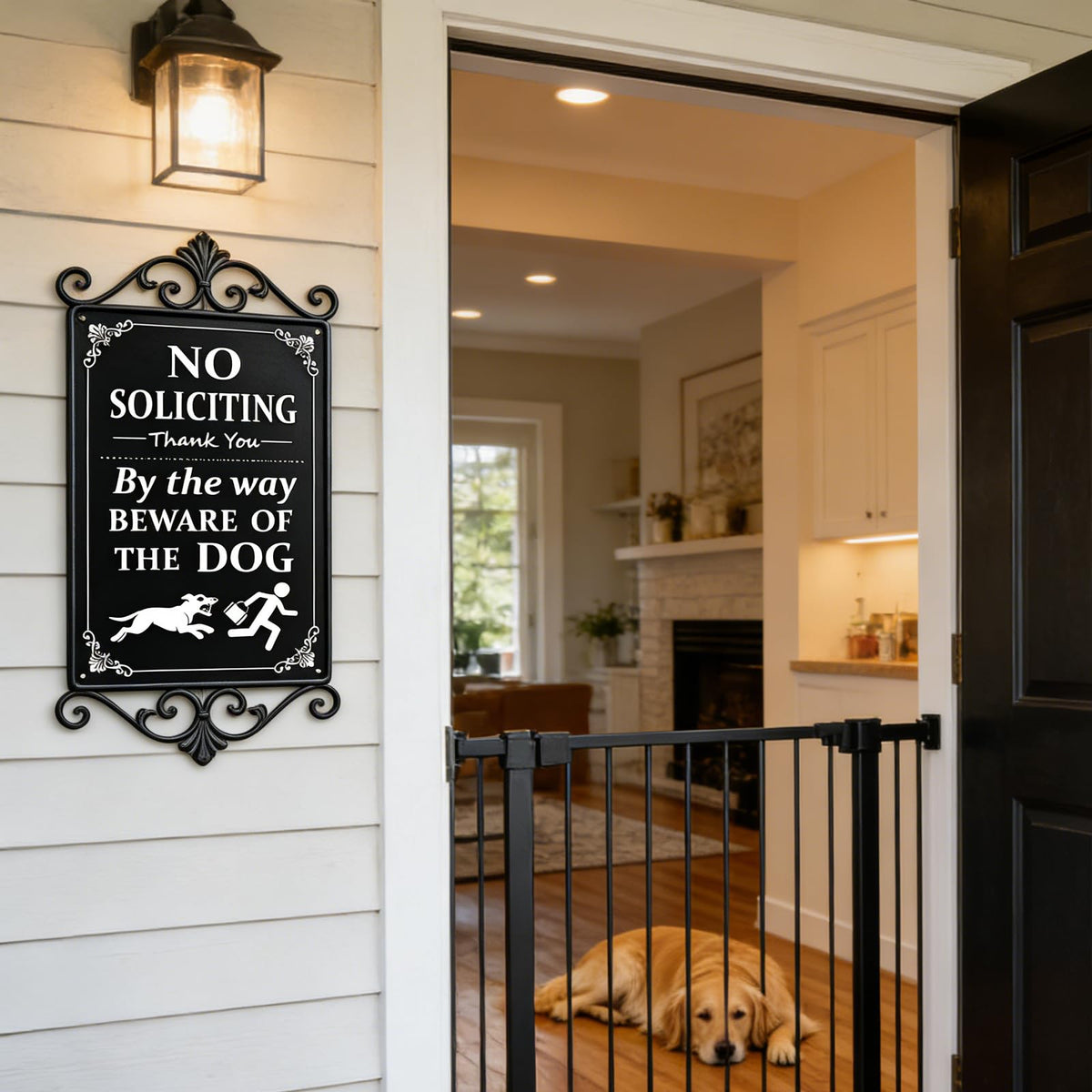 CUDIG beware-of-dog graphic sign adds humor while deterring door-to-door solicitors.