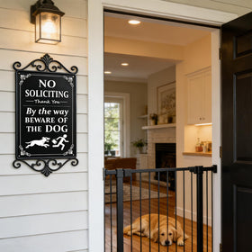 CUDIG beware-of-dog graphic sign adds humor while deterring door-to-door solicitors.