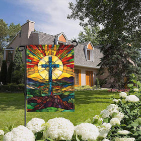 Cuiliqun Jesus Cross garden flag back view, readable from every angle