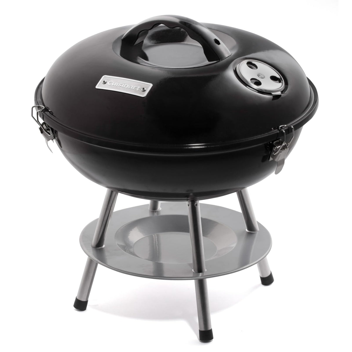 Cuisinart 14-inch portable charcoal grill with chrome-plated grate for rust resistance and easy cleanup