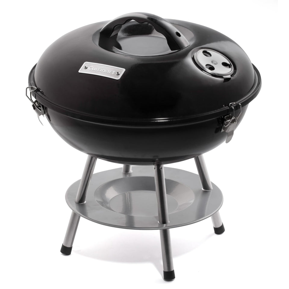 Cuisinart 14-inch portable charcoal grill with chrome-plated grate for rust resistance and easy cleanup
