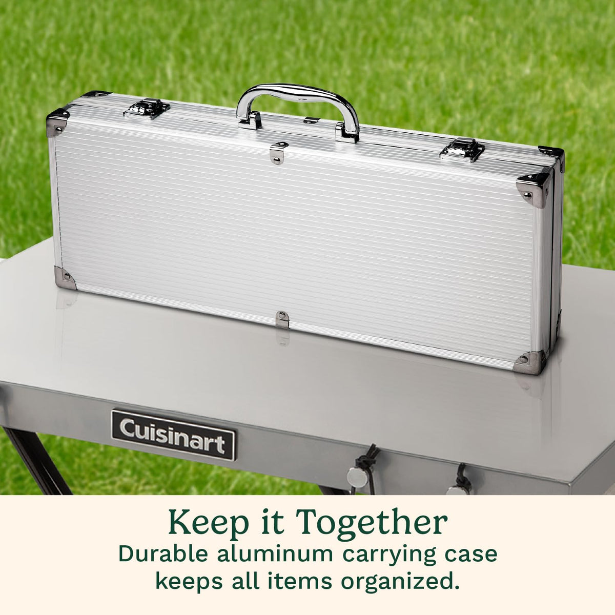 Cuisinart aluminum carry case keeps tools organized for travel.