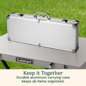 Cuisinart aluminum carry case keeps tools organized for travel.