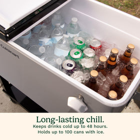 Cuisinart 80 Qt Cart with built-in bottle opener and cap catcher for mess-free serving.