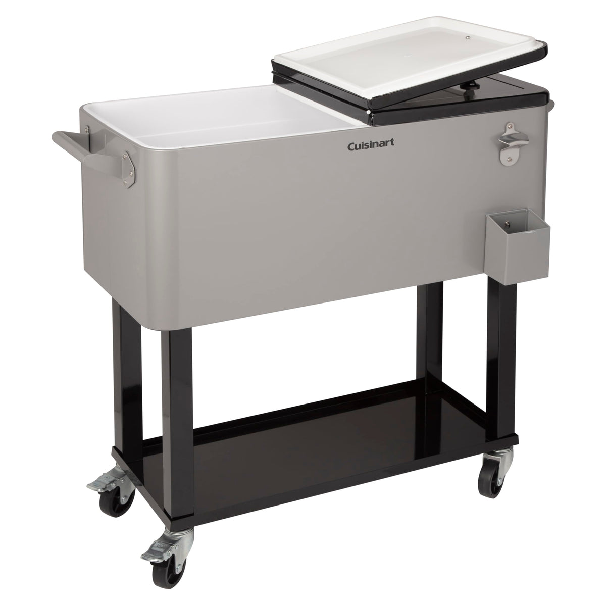 Cuisinart outdoor beverage cooler with dual lid keeps drinks organized and accessible.
