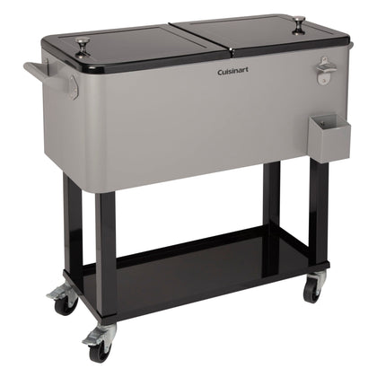 Cuisinart 80 Qt Cooler Cart front view, dual lid for quick access and longer cooling.