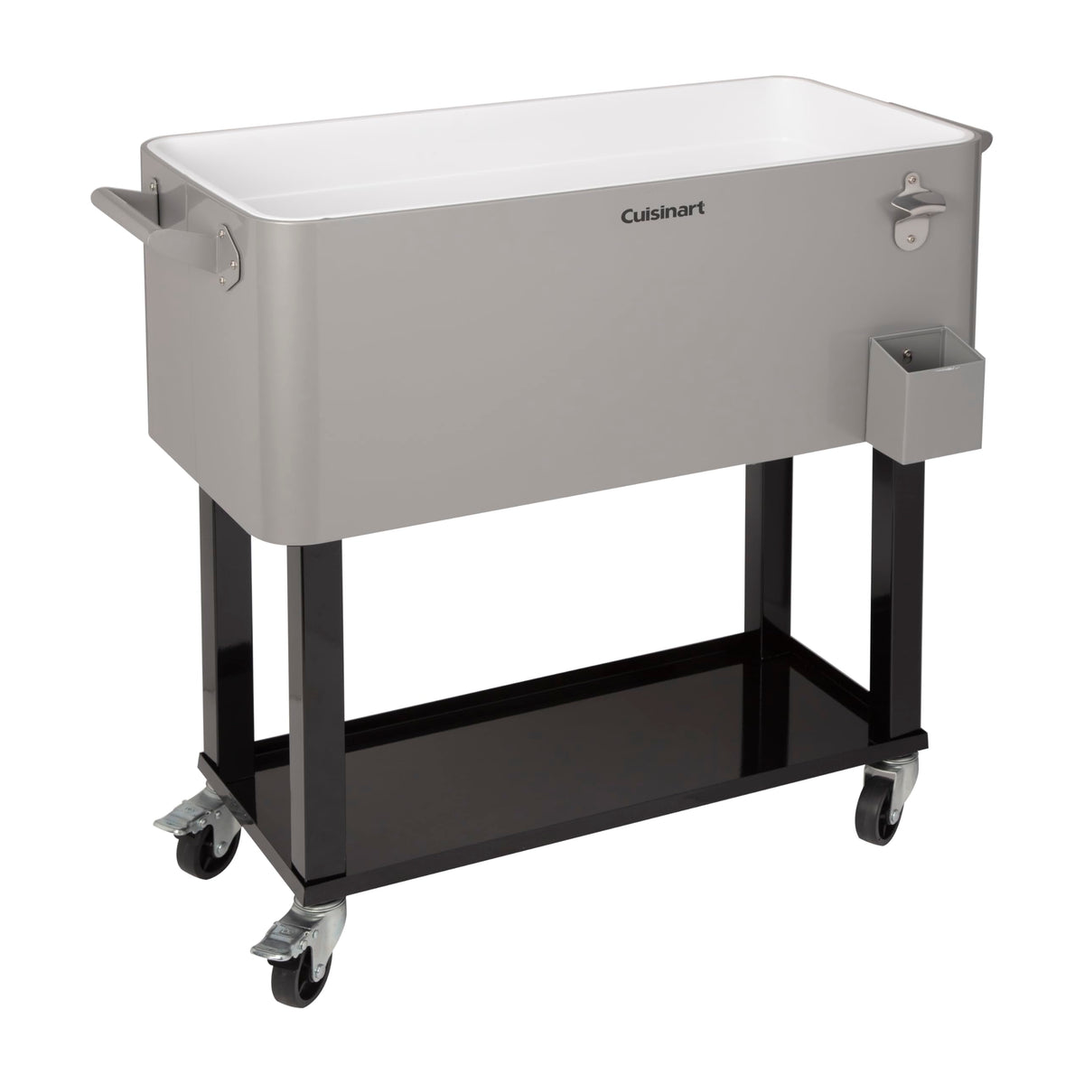 Cuisinart portable cart enables easy transport on four swivel casters.