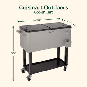 Cuisinart cooler cart side view shows lower storage shelf for extra cups and plates.